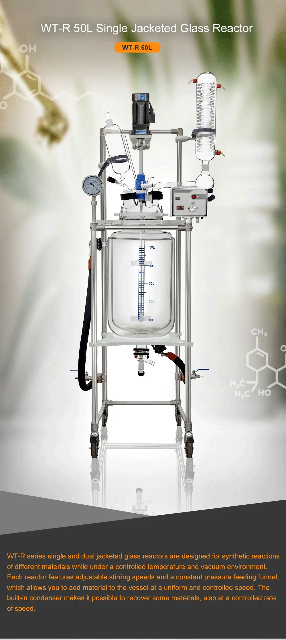 Wt-R 50L Glass Single Layer Jacketed Reactor for Crystallization